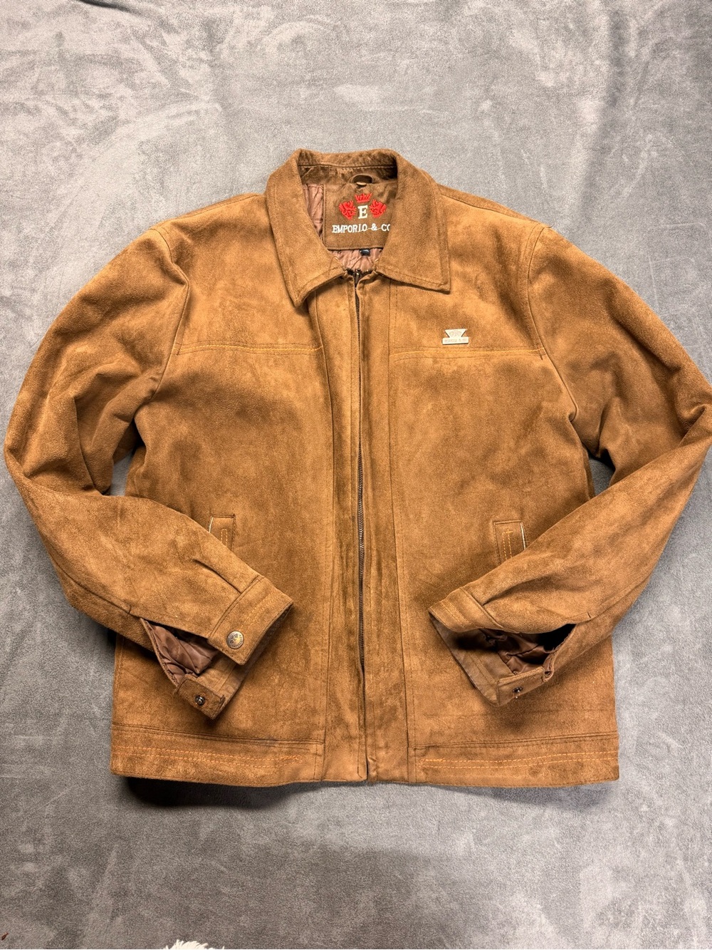 Men's Suede Bomber Jacket in Cognac Brown - Vintage